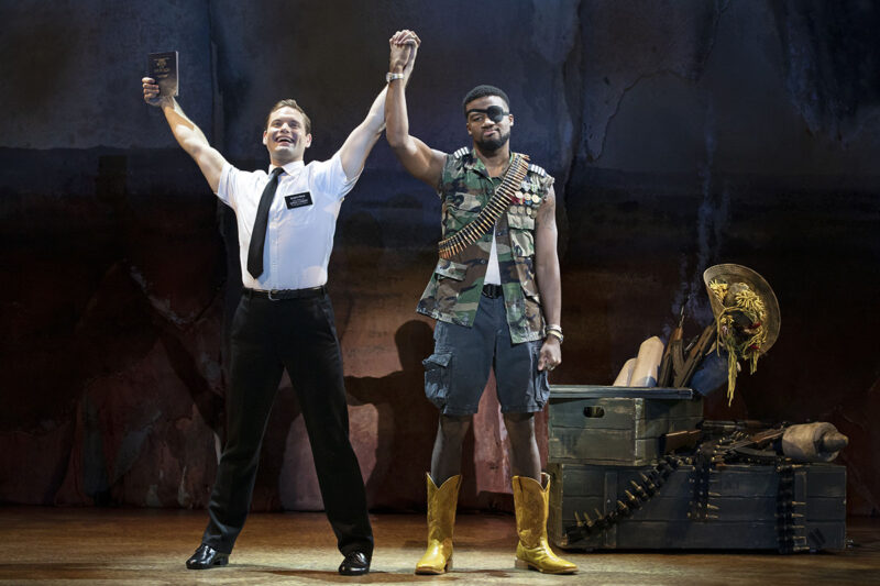 Sam McLellan and Dewight Braxton Jr. in The Book of Mormon North American tour